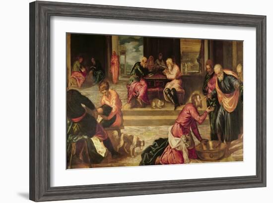 Christ Washing the Feet of the Disciples-Jacopo Robusti Tintoretto-Framed Giclee Print