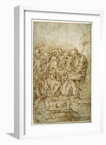 Christ with Symbols of Passions attended by seven Figures', early 16th century-Baccio Bandinelli-Framed Giclee Print