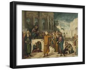 Christ with the Adulterous Woman-Jacopo Tintoretto-Framed Art Print