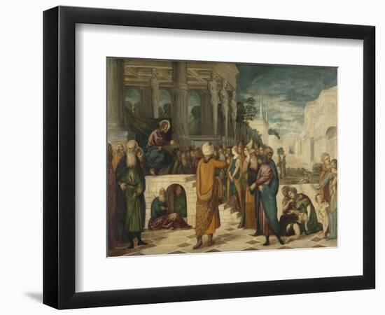 Christ with the Adulterous Woman-Jacopo Tintoretto-Framed Art Print