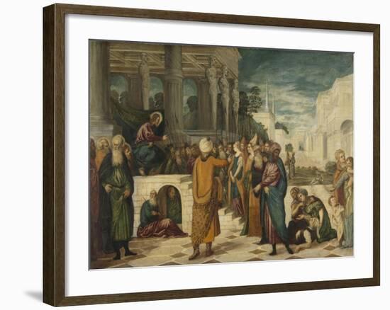 Christ with the Adulterous Woman-Jacopo Tintoretto-Framed Art Print