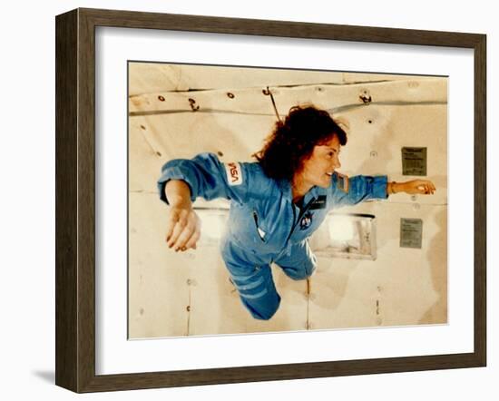 Christa McAuliffe Experiences Weightlessness-null-Framed Photo