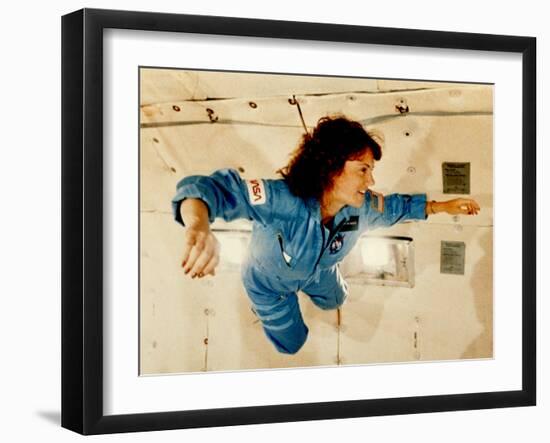 Christa McAuliffe Experiences Weightlessness-null-Framed Photo