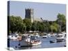 Christchurch Priory and Pleasure Boats on the River Stour, Dorset, England, United Kingdom, Europe-Roy Rainford-Stretched Canvas