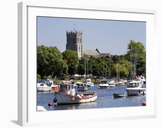 Christchurch Priory and Pleasure Boats on the River Stour, Dorset, England, United Kingdom, Europe-Roy Rainford-Framed Photographic Print