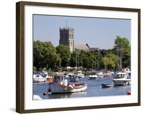 Christchurch Priory and Pleasure Boats on the River Stour, Dorset, England, United Kingdom, Europe-Roy Rainford-Framed Photographic Print