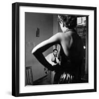 Christian Berard Sketching a Model in the Offices of Paris Vogue-Roger Schall-Framed Premium Photographic Print