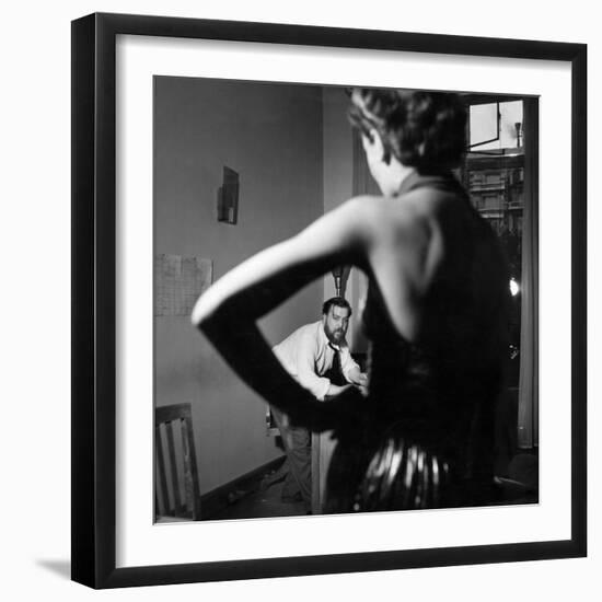 Christian Berard Sketching a Model in the Offices of Paris Vogue-Roger Schall-Framed Premium Photographic Print