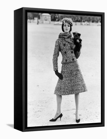 Christian Dior Tweed Suit with Cap and Scarf, 1961-John French-Framed Stretched Canvas