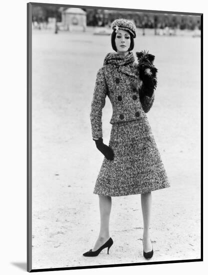 Christian Dior Tweed Suit with Cap and Scarf, 1961-John French-Mounted Giclee Print