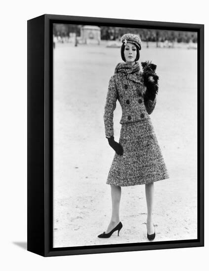 Christian Dior Tweed Suit with Cap and Scarf, 1961-John French-Framed Stretched Canvas