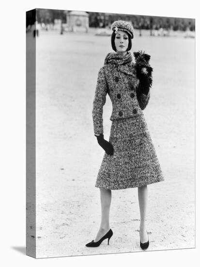 Christian Dior Tweed Suit with Cap and Scarf, 1961-John French-Stretched Canvas