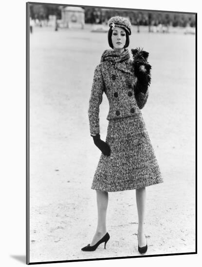 Christian Dior Tweed Suit with Cap and Scarf, 1961-John French-Mounted Giclee Print