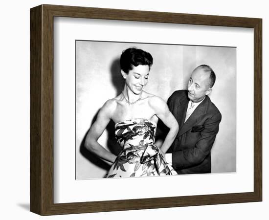 Christian Dior with Model Dorothy Emms, 1952-null-Framed Photographic Print