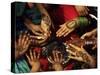Christian Girls Paint their Hands with Henna Paste in Preperation for Easter Holiday in Pakistan-null-Stretched Canvas