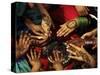 Christian Girls Paint their Hands with Henna Paste in Preperation for Easter Holiday in Pakistan-null-Stretched Canvas