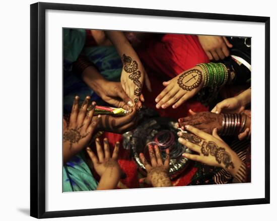 Christian Girls Paint their Hands with Henna Paste in Preperation for Easter Holiday in Pakistan-null-Framed Photographic Print