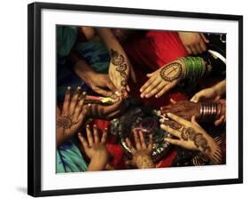 Christian Girls Paint their Hands with Henna Paste in Preperation for Easter Holiday in Pakistan-null-Framed Photographic Print