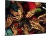 Christian Girls Paint their Hands with Henna Paste in Preperation for Easter Holiday in Pakistan-null-Mounted Photographic Print