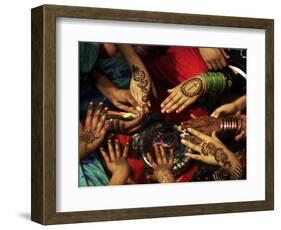 Christian Girls Paint their Hands with Henna Paste in Preperation for Easter Holiday in Pakistan-null-Framed Photographic Print