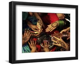 Christian Girls Paint their Hands with Henna Paste in Preperation for Easter Holiday in Pakistan-null-Framed Photographic Print