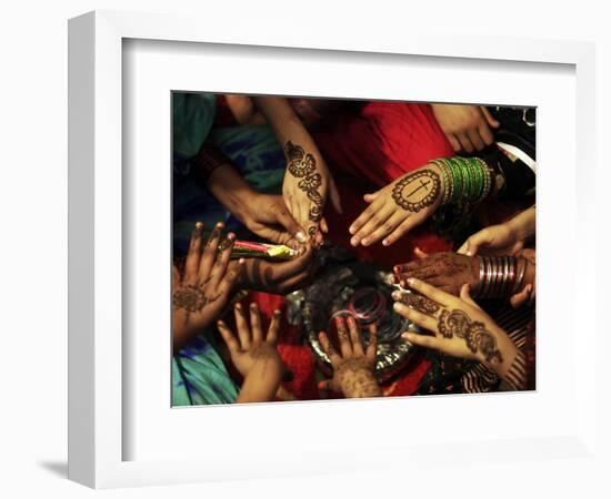 Christian Girls Paint their Hands with Henna Paste in Preperation for Easter Holiday in Pakistan-null-Framed Photographic Print