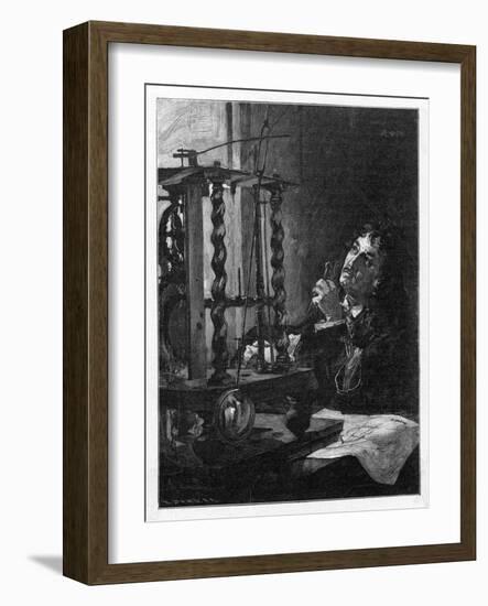 Christian Huygens Working on His Invention of the First Pendulum Clock-null-Framed Art Print