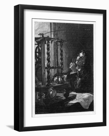 Christian Huygens Working on His Invention of the First Pendulum Clock-null-Framed Art Print