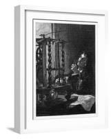 Christian Huygens Working on His Invention of the First Pendulum Clock-null-Framed Art Print