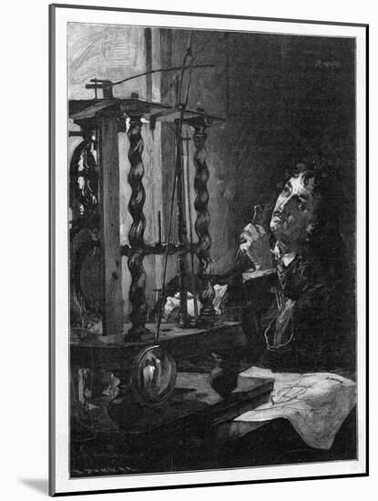 Christian Huygens Working on His Invention of the First Pendulum Clock-null-Mounted Art Print