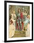 Christian in the Armoury Receiving His Weapons from Discretion, Piety, Charity and Prudence-English School-Framed Giclee Print