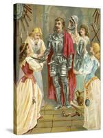 Christian in the Armoury Receiving His Weapons from Discretion, Piety, Charity and Prudence-English School-Stretched Canvas