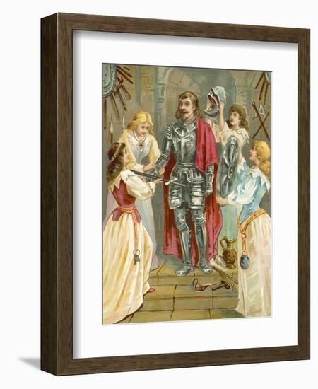 Christian in the Armoury Receiving His Weapons from Discretion, Piety, Charity and Prudence-English School-Framed Giclee Print