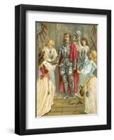 Christian in the Armoury Receiving His Weapons from Discretion, Piety, Charity and Prudence-English School-Framed Giclee Print
