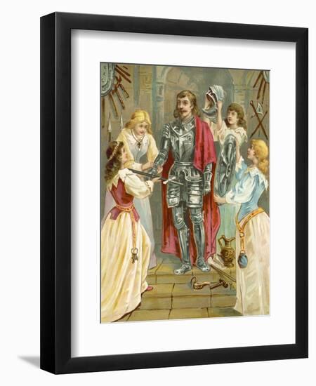 Christian in the Armoury Receiving His Weapons from Discretion, Piety, Charity and Prudence-English School-Framed Giclee Print
