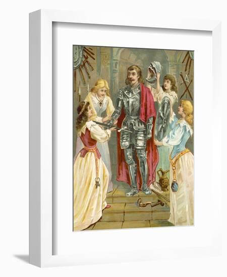 Christian in the Armoury Receiving His Weapons from Discretion, Piety, Charity and Prudence-English School-Framed Giclee Print