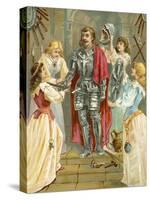Christian in the Armoury Receiving His Weapons from Discretion, Piety, Charity and Prudence-English School-Stretched Canvas