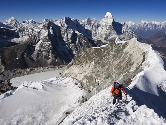 Climber on Summit Ridge of Island Peak, Solu Khumbu Everest Region ...