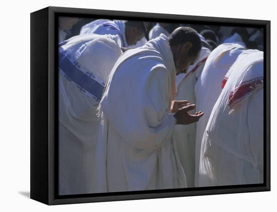 Christian Men at Prayer During Mass in the Church at Woolisso, Shoa Province, Ethiopia-Bruno Barbier-Framed Stretched Canvas