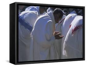 Christian Men at Prayer During Mass in the Church at Woolisso, Shoa Province, Ethiopia-Bruno Barbier-Framed Stretched Canvas