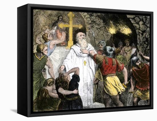 Christians in the Catacombs Arrested by Roman Soldiers-null-Framed Stretched Canvas