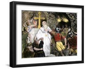Christians in the Catacombs Arrested by Roman Soldiers-null-Framed Giclee Print