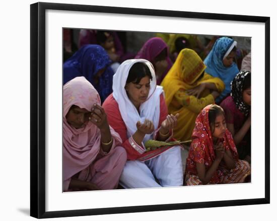 Christians Pray During a Ceremony to Celebrate Orthodox Palm Sunday, Outside a Church in Pakistan-null-Framed Photographic Print