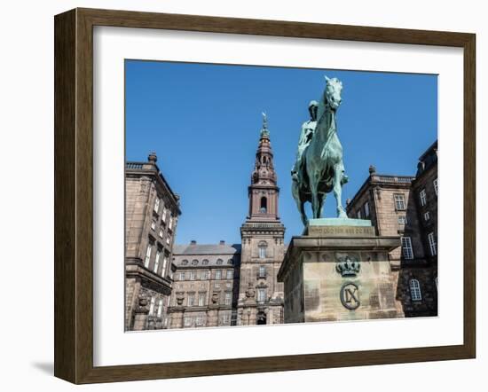 Christiansborgs Palace, home of the Danish Parliament, with statue of King Frederik VII, Copenhagen-Jean Brooks-Framed Photographic Print