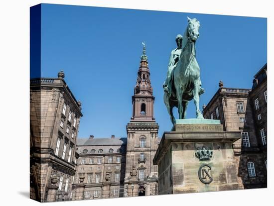 Christiansborgs Palace, home of the Danish Parliament, with statue of King Frederik VII, Copenhagen-Jean Brooks-Stretched Canvas