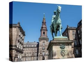 Christiansborgs Palace, home of the Danish Parliament, with statue of King Frederik VII, Copenhagen-Jean Brooks-Stretched Canvas