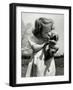 Christina Goldsmith Kissing a Weimaraner Puppy from Her Father's Stock of Weimaraner Hunting Dogs-Bernard Hoffman-Framed Photographic Print