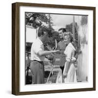 CHRISTINE, 1958 directed by PIERRE GASPARD-HUIT On the set, Pierre Gaspard-Huit directs Alain Delon-null-Framed Photo