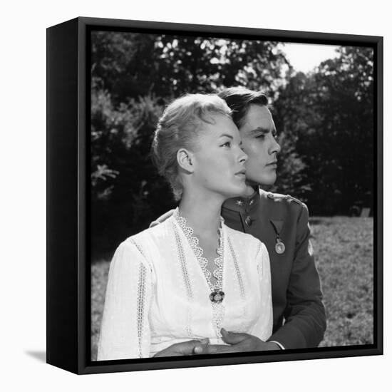Christine by Pierre Gaspard Huit with Romy Schneider and Alain Delon, 1958 (b/w photo)-null-Framed Stretched Canvas