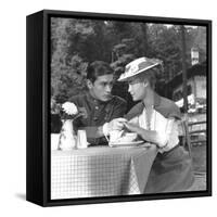 Christine by Pierre Gaspard Huit with Romy Schneider and Alain Delon, 1958 (b/w photo)-null-Framed Stretched Canvas